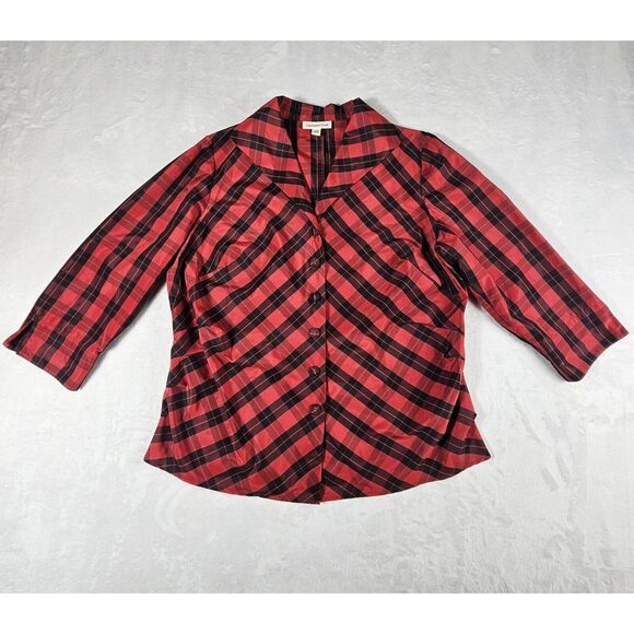 Coldwater Creek Tops - Coldwater Creek Womens Red Buffalo Plaid 3/4‎ Sleeve Blouse 18W Holiday Office